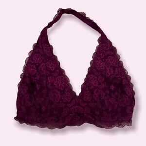 Gilly Hicks Bralette Burgundy Lacey Floral Halter Boho Bra Womens Size Small